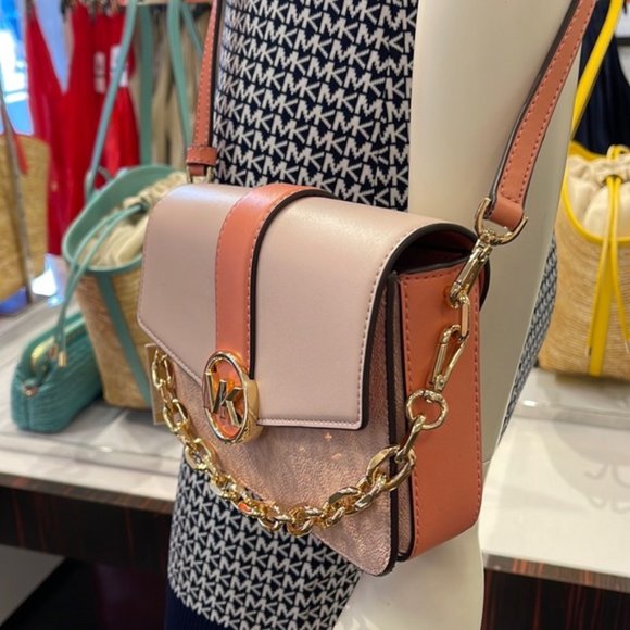 Michael Kors Carmen Small Monogram Flap Crossbody Sherbert Color - Picture 3 of 16